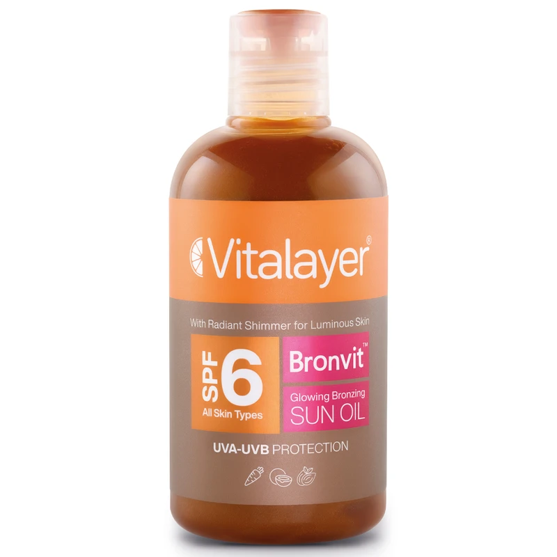 روغن آفتاب اکلیلی صورت و بدن ویتالیر  مدل bronvit glowing bronzing حجم 250 میلی‌لیتر، محافظت همزمان در برابر UVA/UVB با SPF 6 و حاوی ویتامین A، غیر کمدون‌زا و مناسب انواع پوست - تصویر 2