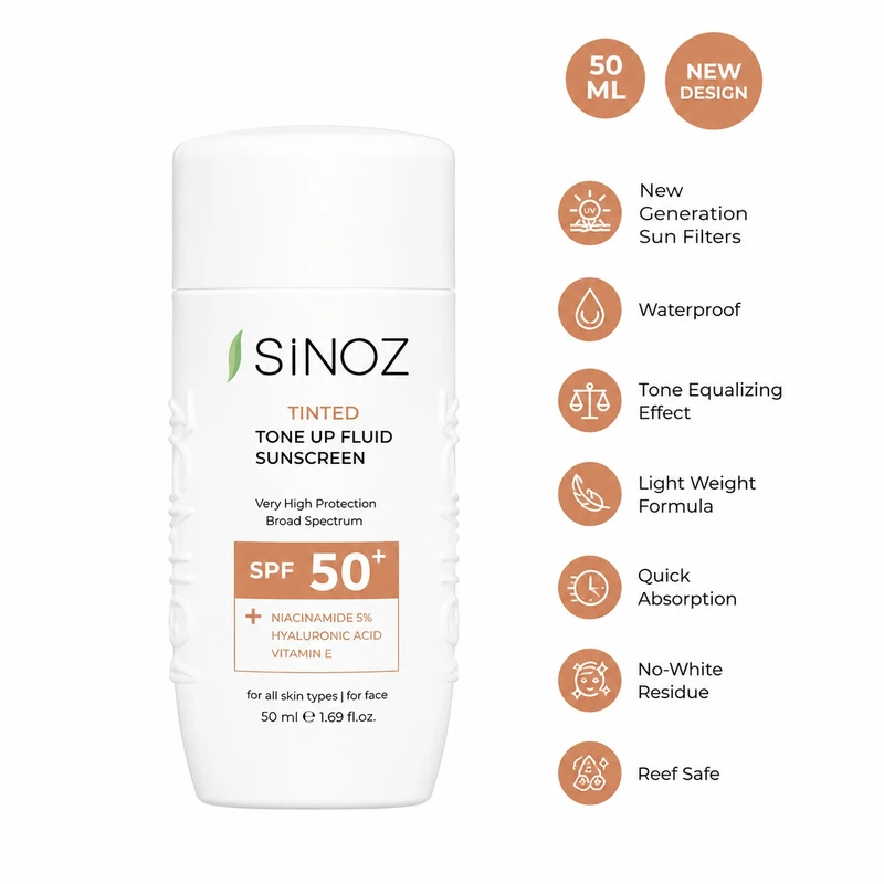 کرم ضد آفتاب رنگی صورت سینوز SPF 50+ مدل Tone-Up محافظ در برابر اشعه UVA و UVB مناسب برای انواع پوست حجم 50 میلی‌لیتر - تصویر 3