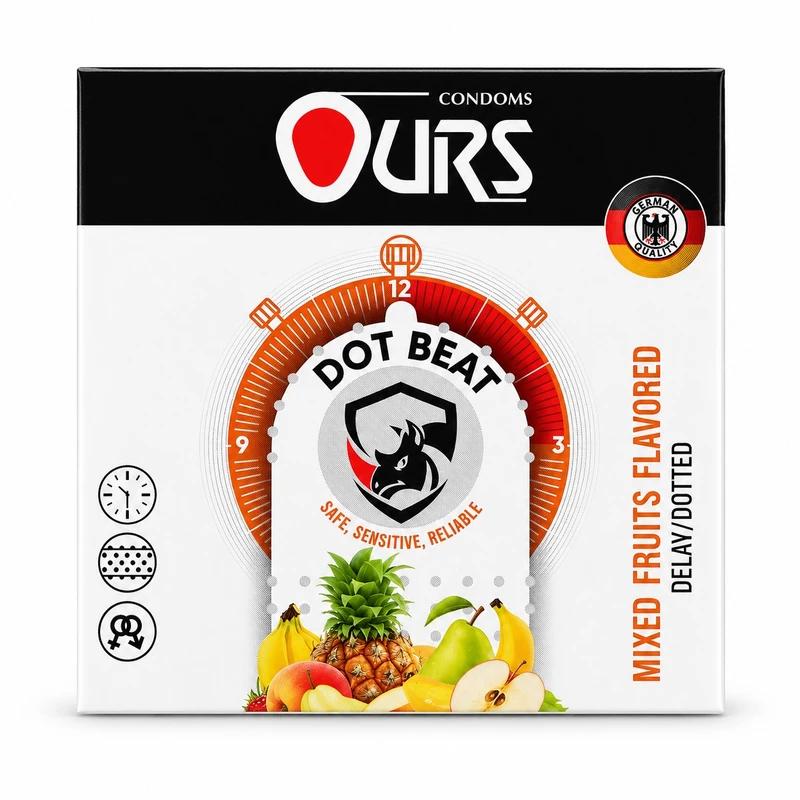 کاندوم اورز ضخامت نازک، مدل Dot Beat لاتکس طبیعی، ضدحساسیت، سایز استاندارد، بسته 3 عددی - تصویر 2
