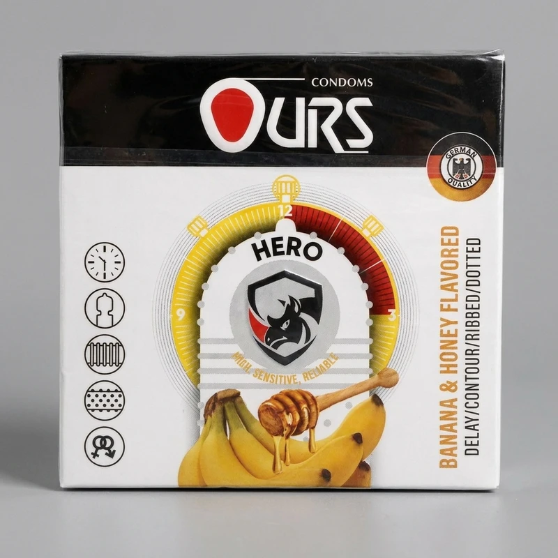 کاندوم اورز ضخامت نازک، مدل Hero لاتکس طبیعی، ضدحساسیت، سایز استاندارد، بسته 3 عددی