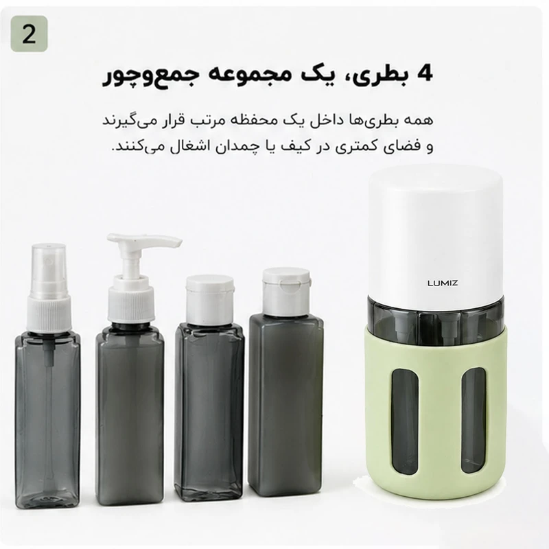 ست مسافرتی آرایشی لومیز مدل 4in1 bottle ، قابل حمل و قابل پرکردن مجدد، مجموعه 4 عددی - تصویر 3
