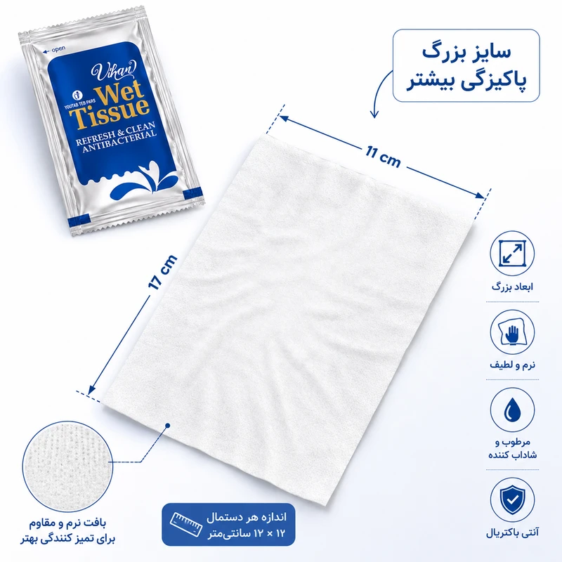دستمال مرطوب ویهان مدل AntiBacterial- 40 بسته 40 عددی - تصویر 4