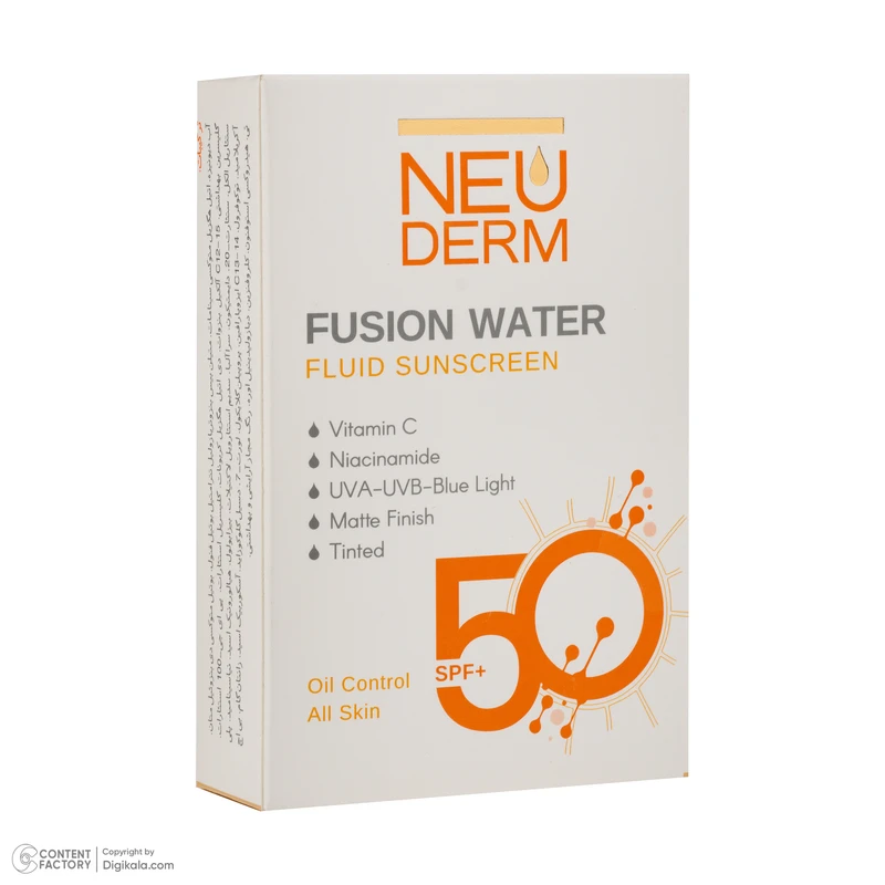 فلوئید ضد آفتاب رنگی نئودرم SPF 50 مدل Fusion Water حاوی محافظ UVA و UVB مناسب برای پوست چرب حجم 50 میلیلیتر حاوی ویتامین C و نیاسینامید - تصویر 3