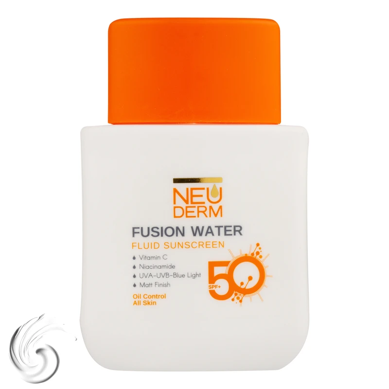 فلوئید ضد آفتاب بیرنگ نئودرم SPF 50 مدل Fusion Water حاوی محافظ UVA و UVB مناسب برای پوست چرب حجم 50 میلیلیتر حاوی ویتامین C و نیاسینامید