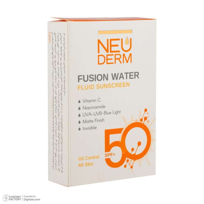 فلوئید ضد آفتاب بیرنگ نئودرم SPF 50 مدل Fusion Water حاوی محافظ UVA و UVB مناسب برای پوست چرب حجم 50 میلیلیتر حاوی ویتامین C و نیاسینامید - تصویر 3
