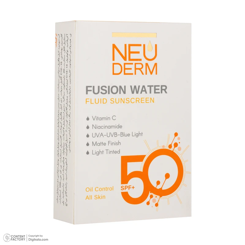 فلوئید ضد آفتاب رنگی نئودرم SPF 50 مدل Fusion Water حاوی محافظ UVA و UVB مناسب برای پوست چرب حجم 50 میلی‌لیتر حاوی ویتامین C و نیاسینامید - تصویر 3