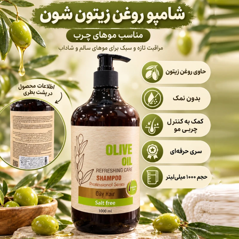 شامپو مو شون مدل Olive Oil مناسب برای موهای چرب حجم 1000 میلیلیتر - تصویر 2