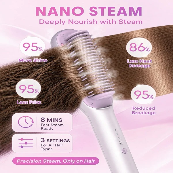 برس حرارتی بخاردار شیگلم مدل Hydra Shot Steam straightening brush Pro وزن 775 گرم با مخزن بخار داخلی و سیستم یونساز - تصویر 3