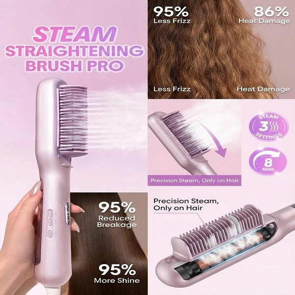 برس حرارتی بخاردار شیگلم مدل Hydra Shot Steam straightening brush Pro وزن 775 گرم با مخزن بخار داخلی و سیستم یونساز - تصویر 4