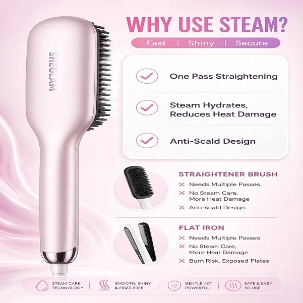 برس حرارتی بخاردار شیگلم مدل Hydra Shot Steam straightening brush Pro وزن 775 گرم با مخزن بخار داخلی و سیستم یونساز - تصویر 6