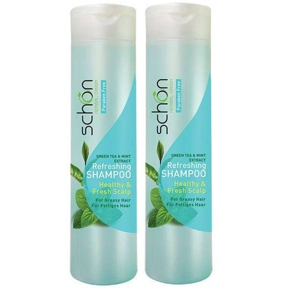 شامپو تقویت کننده مو شون مدل green tea and mint حجم 400 میلی لیتر مجموعه 2 عددی - تصویر 2