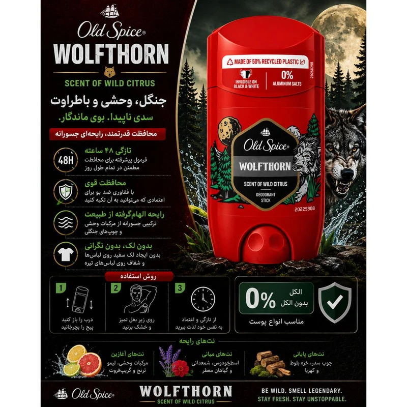 استیک دئودورانت مردانه الد اسپایس مدل Wolfthorn حجم 50 میلیلیتر - تصویر 2