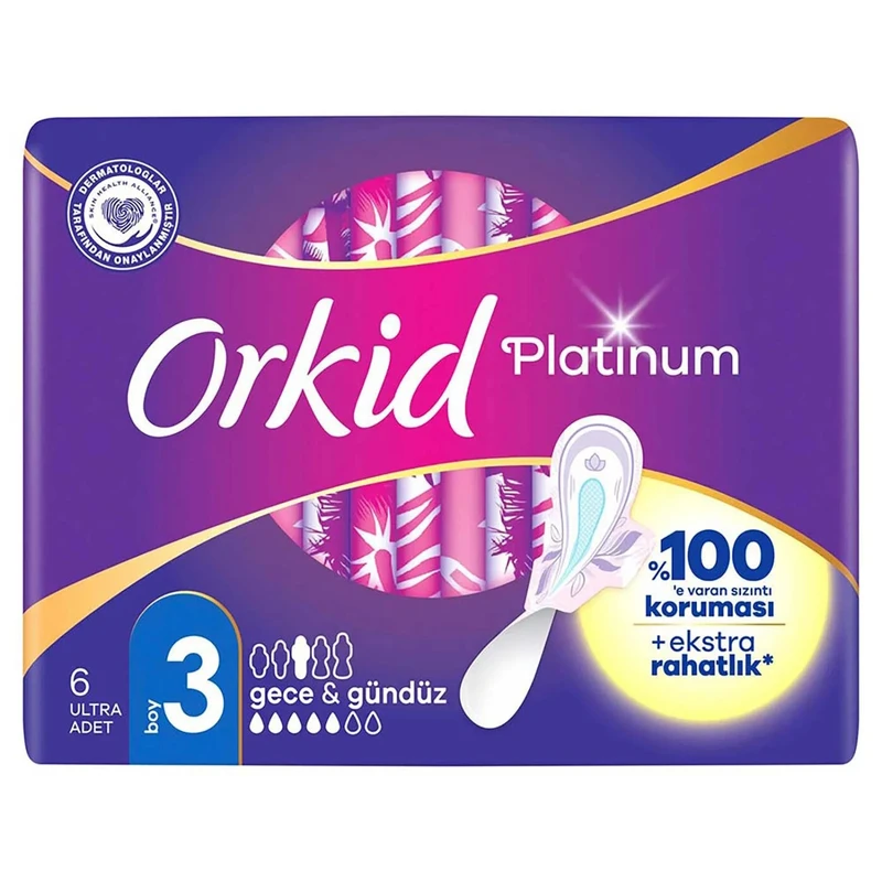 نوار بهداشتی بالدار مشبک نازک ضد حساسیت روز و شب اورکید مدل Platinum Gece & Gunduz با جذب بالا سایز 3 بسته 6 عددی - تصویر 2
